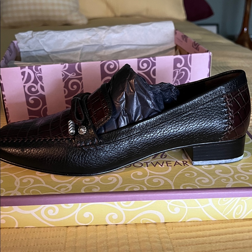 Brighton Dark Brown Croc-Embossed Leather Loafers - Picture 6 of 7